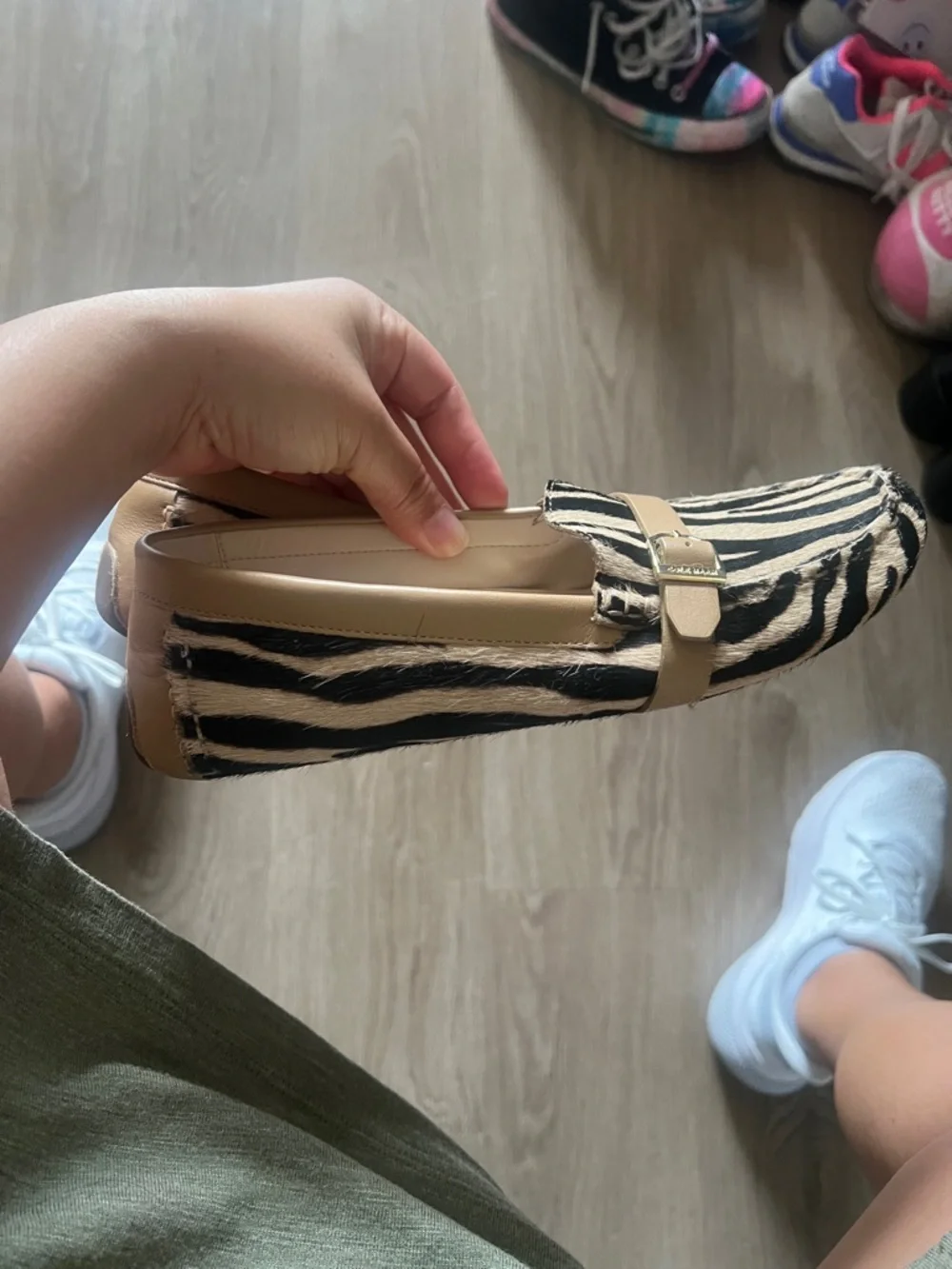 Cole Haan Kids Zebra-Print Moccasins with Tan Trim